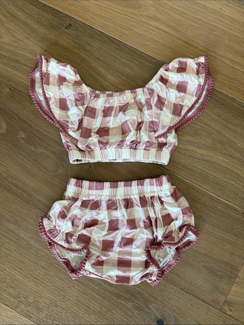 kate quinn Pink and off-white Gingham Ruffle Two-Piece Set